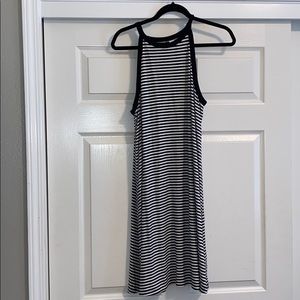 Black and white striped dress.